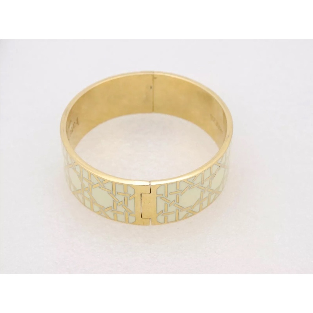 Kate Spade Shoot the Breeze Cream White Gold Enamel Hinged Bangle Bracelet 1181 - Picture 9 of 11